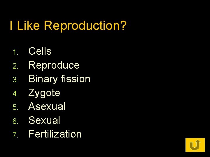 I Like Reproduction? 1. 2. 3. 4. 5. 6. 7. Cells Reproduce Binary fission