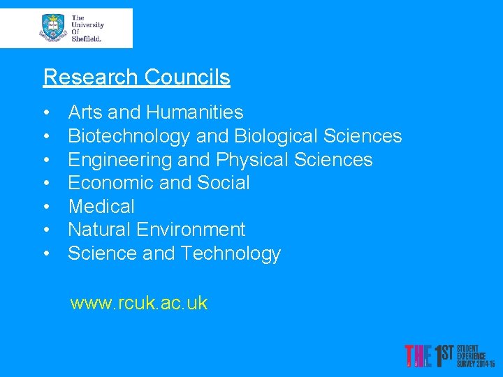Research Councils • • Arts and Humanities Biotechnology and Biological Sciences Engineering and Physical