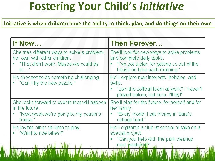 Fostering Your Child’s Initiative is when children have the ability to think, plan, and