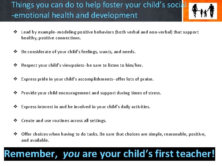 Things you can do to help foster your child’s social -emotional health and development