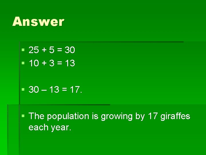 Answer § 25 + 5 = 30 § 10 + 3 = 13 §