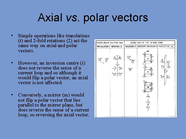 Axial vs. polar vectors • Simple operations like translations (t) and 2 -fold rotations