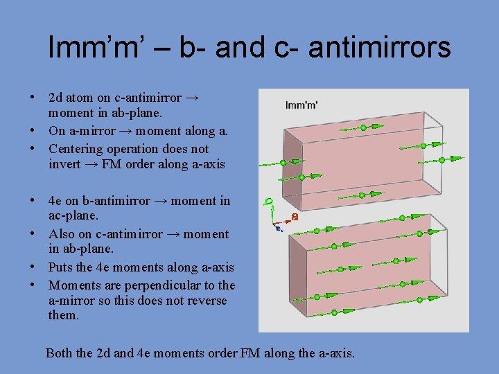 Imm’m’ – b- and c- antimirrors • 2 d atom on c-antimirror → moment