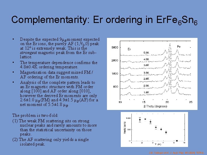 Complementarity: Er ordering in Er. Fe 6 Sn 6 • • Despite the expected