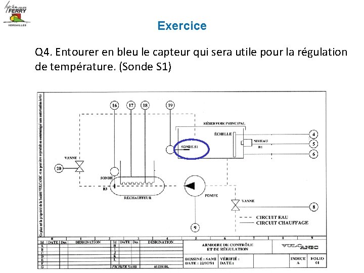 Exercice Q 4. Entourer en bleu le capteur qui sera utile pour la régulation