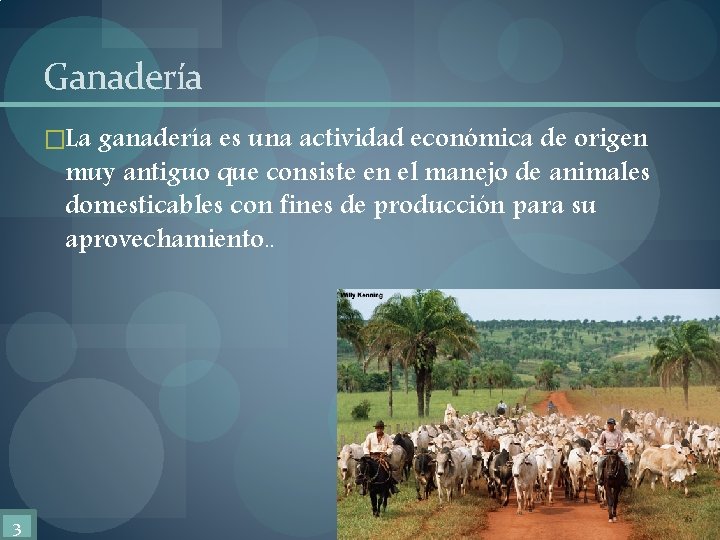 Ganadería �La ganadería es una actividad económica de origen muy antiguo que consiste en