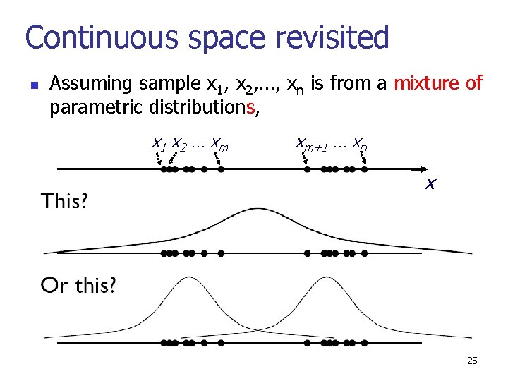 Continuous space revisited n Assuming sample x 1, x 2, …, xn is from