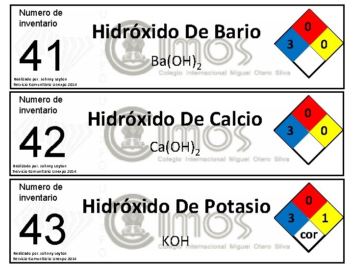 Numero de inventario 41 Hidróxido De Bario Ba(OH)2 0 3 0 Realizado por: Johnny