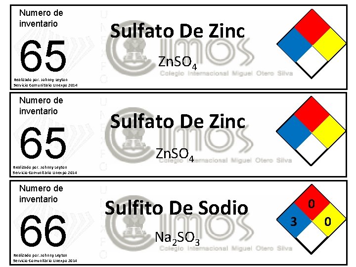 Numero de inventario 65 Sulfato De Zinc Zn. SO 4 Realizado por: Johnny Leyton