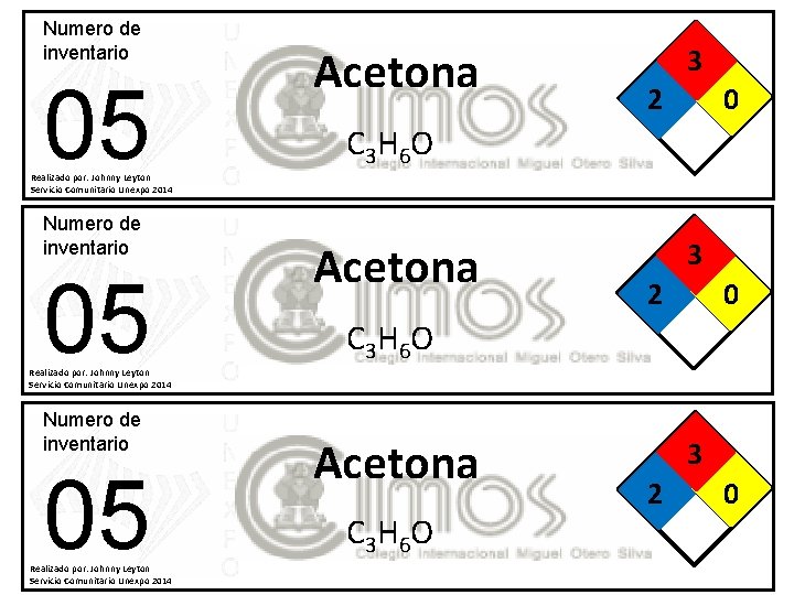 Numero de inventario 05 Acetona 3 2 0 C 3 H 6 O Realizado