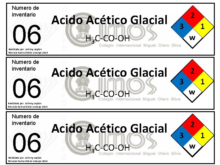 Numero de inventario 06 Acido Acético Glacial 2 3 1 H 3 C-CO-OH w