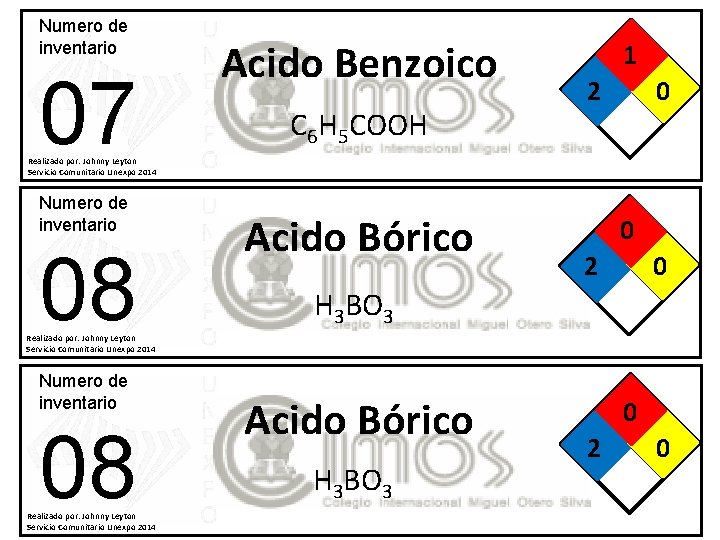 Numero de inventario 07 Acido Benzoico C 6 H 5 COOH 1 2 0