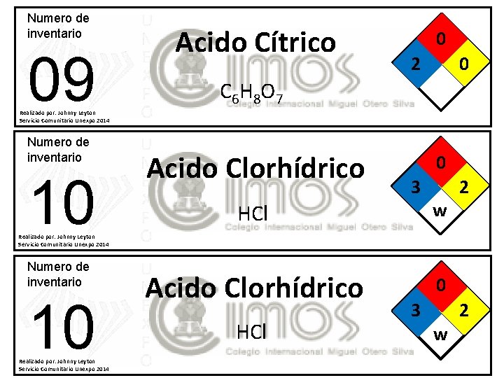 Numero de inventario 09 Acido Cítrico 0 2 0 C 6 H 8 O