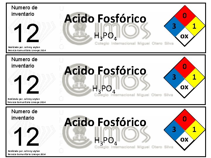 Numero de inventario 12 Acido Fosfórico H 3 PO 4 0 3 ox 1