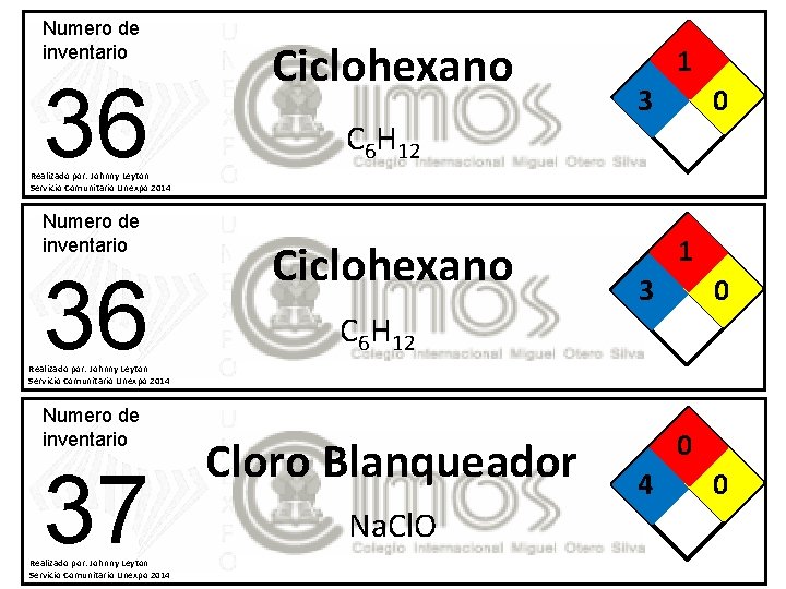 Numero de inventario 36 Ciclohexano C 6 H 12 1 3 0 Realizado por: