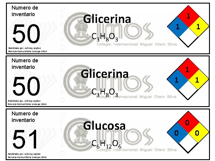 Numero de inventario 50 Glicerina C 3 H 8 O 3 1 1 1