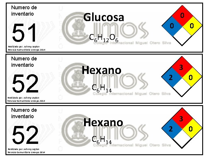 Numero de inventario 51 Glucosa 0 0 0 C 6 H 12 O 6