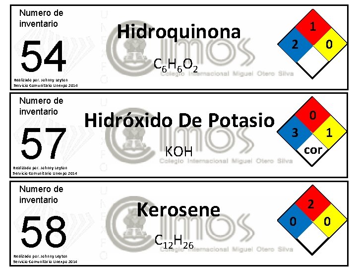 Numero de inventario 54 Hidroquinona 1 2 0 C 6 H 6 O 2