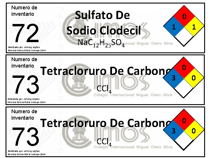 Numero de inventario Sulfato De Sodio Clodecil 72 Realizado por: Johnny Leyton Servicio Comunitario