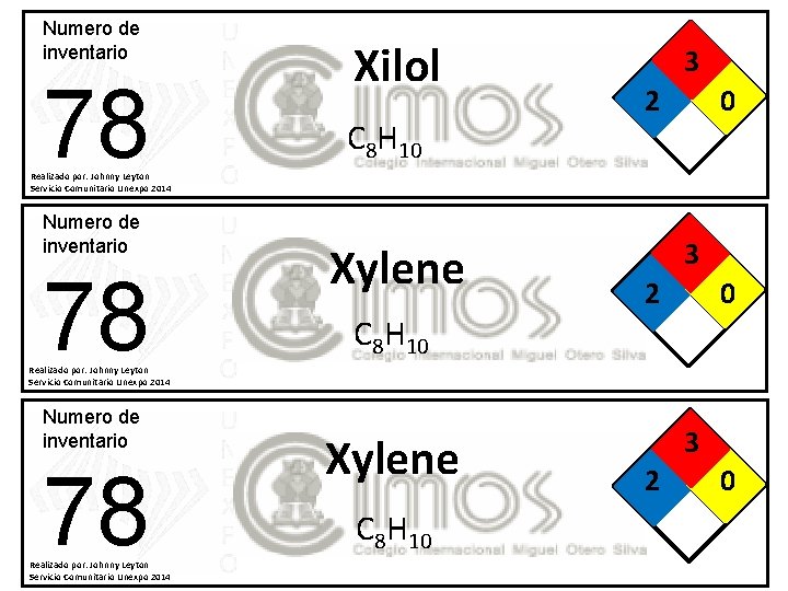 Numero de inventario 78 Xilol C 8 H 10 3 2 0 Realizado por: