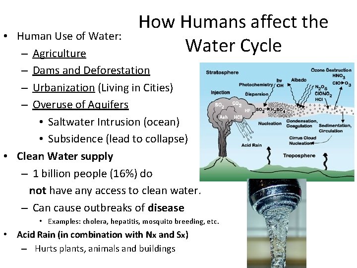 How Humans affect the Water Cycle • Human Use of Water: – Agriculture –