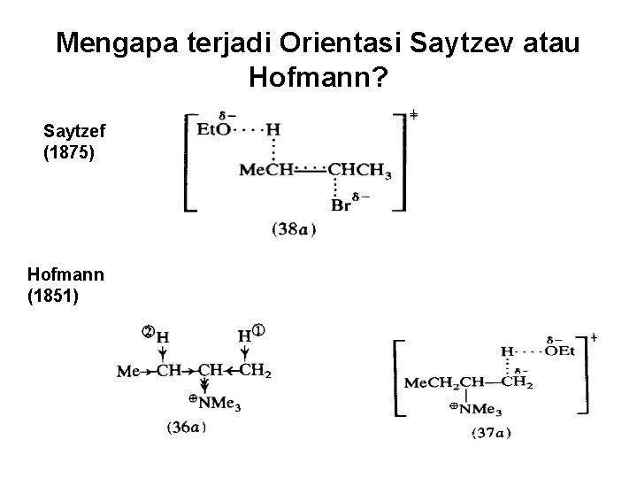 Mengapa terjadi Orientasi Saytzev atau Hofmann? Saytzef (1875) Hofmann (1851) 