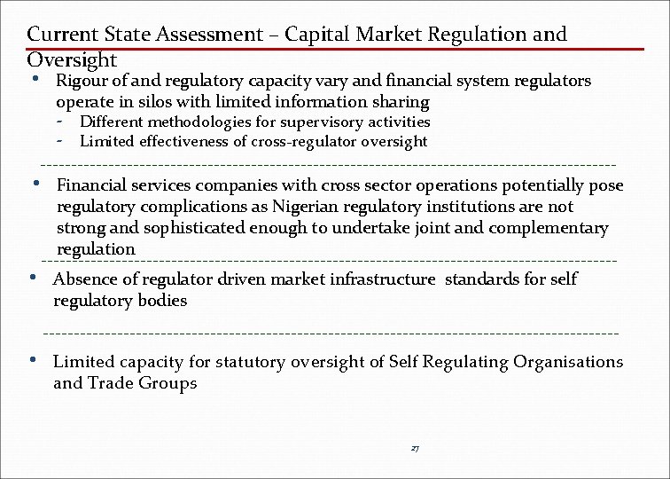 Current State Assessment – Capital Market Regulation and Oversight • Rigour of and regulatory