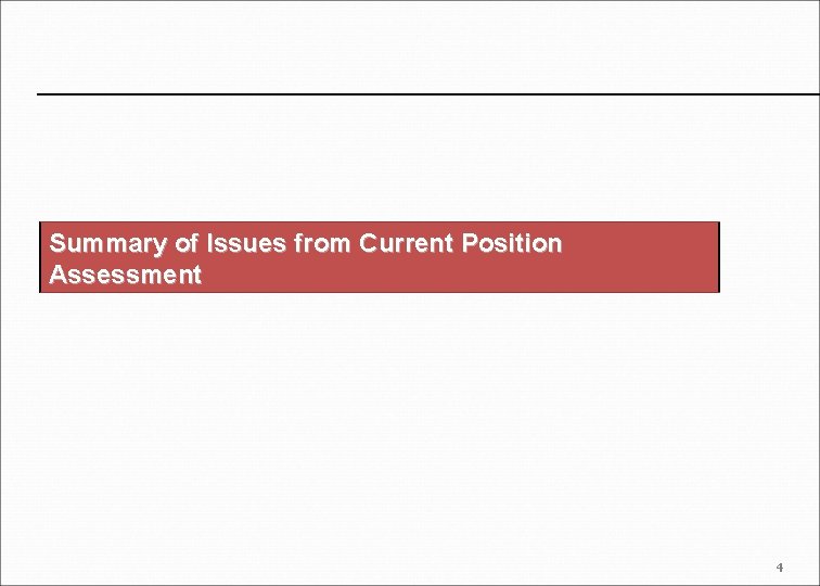 Summary of Issues from Current Position Assessment 4 