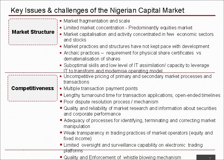 Key Issues & challenges of the Nigerian Capital Market Structure Competitiveness § Market fragmentation