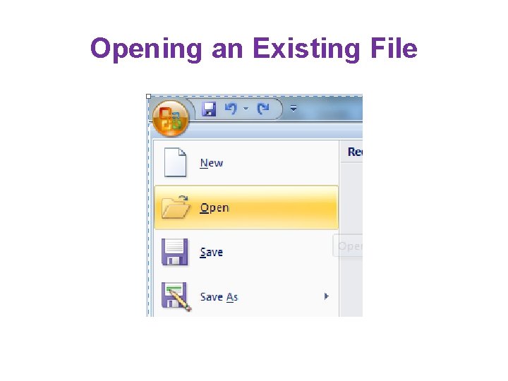 Opening an Existing File On the Standard toolbar, click the Open button. In the Opening an Existing File On the Standard toolbar, click the Open button. In the