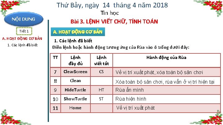 Thứ Bảy, ngày 14 tháng 4 năm 2018 Tin học Bài 3. LỆNH VIẾT