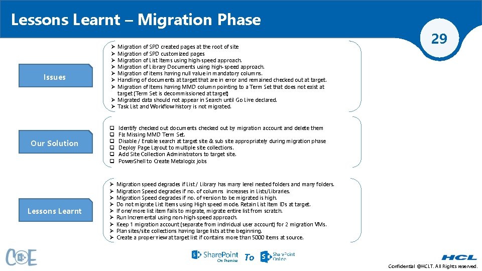 Lessons Learnt – Migration Phase Issues Migration of SPD created pages at the root