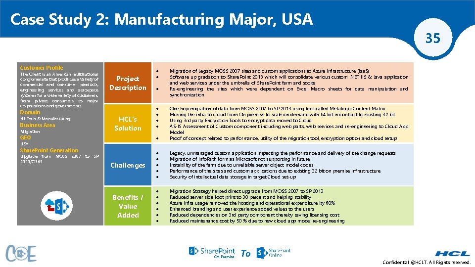 Case Study 2: Manufacturing Major, USA Customer Profile The Client is an American multinational