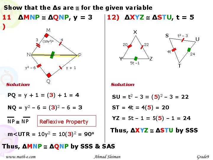 Show that the ∆s are for the given variable 11 ) ∆MNP ∆QNP, y