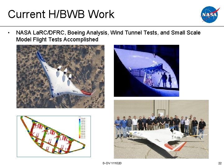 Current H/BWB Work • NASA La. RC/DFRC, Boeing Analysis, Wind Tunnel Tests, and Small