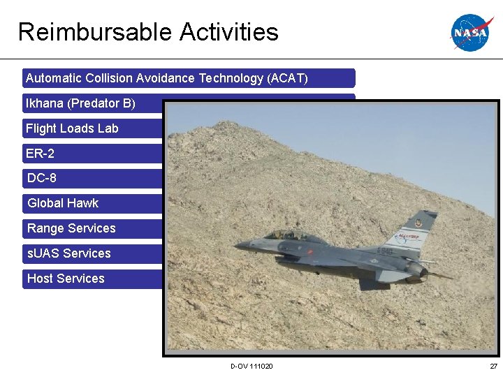 Reimbursable Activities Automatic Collision Avoidance Technology (ACAT) Ikhana (Predator B) Flight Loads Lab ER-2