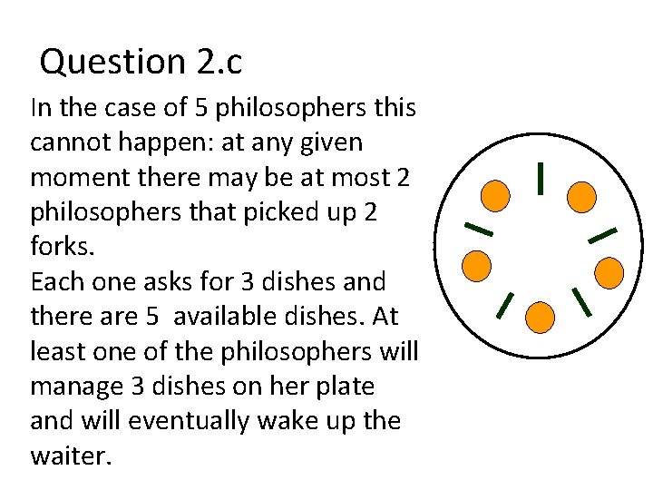 Question 2. c In the case of 5 philosophers this cannot happen: at any