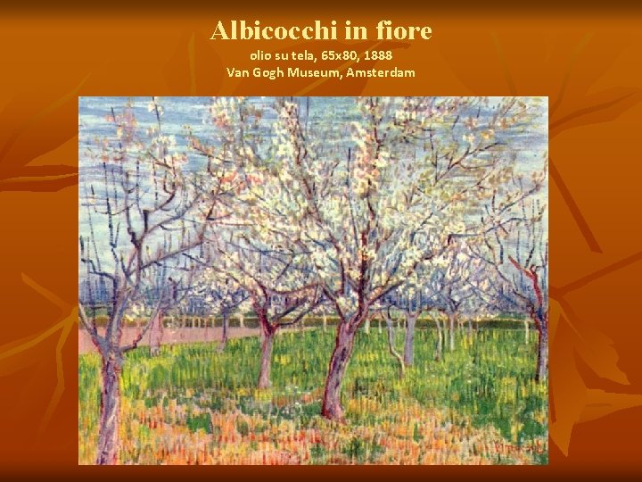 Albicocchi in fiore olio su tela, 65 x 80, 1888 Van Gogh Museum, Amsterdam