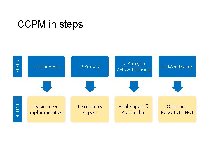 STEPS 1. Planning 2. Survey 3. Analysis Action Planning 4. Monitoring OUTPUTS CCPM in