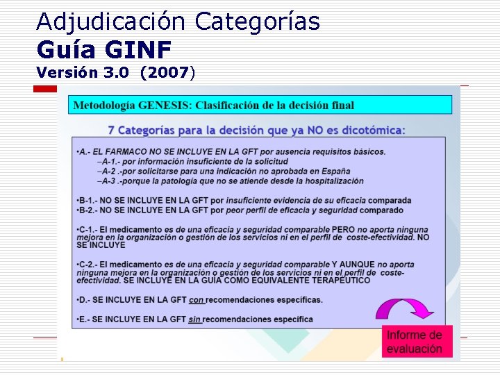 Adjudicación Categorías Guía GINF Versión 3. 0 (2007) 