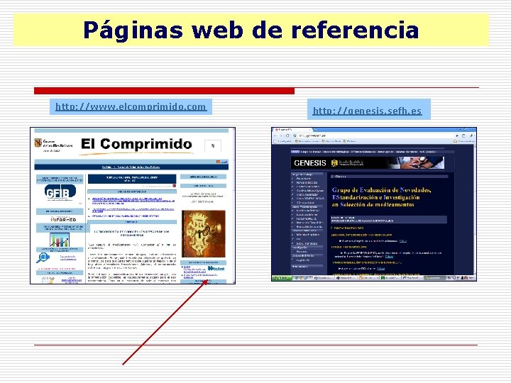 Páginas web de referencia http: //www. elcomprimido. com http: //genesis. sefh. es 