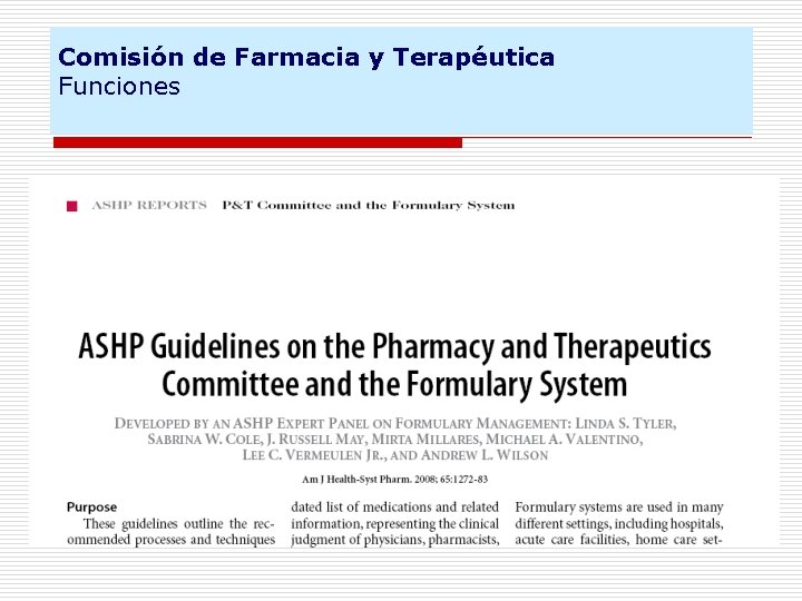 Comisión de Farmacia y Terapéutica Funciones 