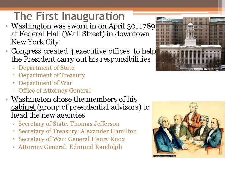 First Inauguration The Federalist Era Unit 6 Setting the Standard