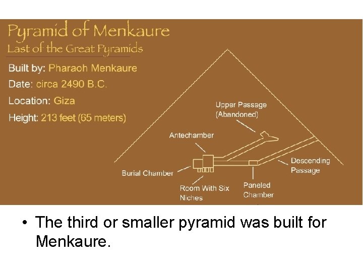  • The third or smaller pyramid was built for Menkaure. 