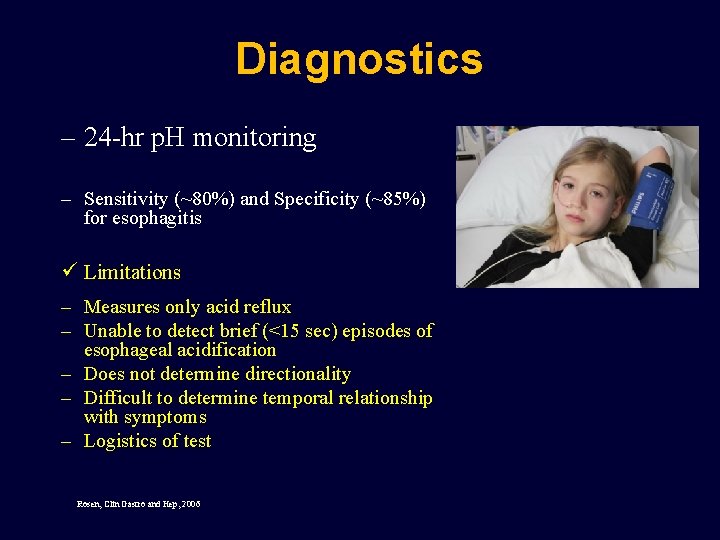 Diagnostics – 24 -hr p. H monitoring – Sensitivity (~80%) and Specificity (~85%) for