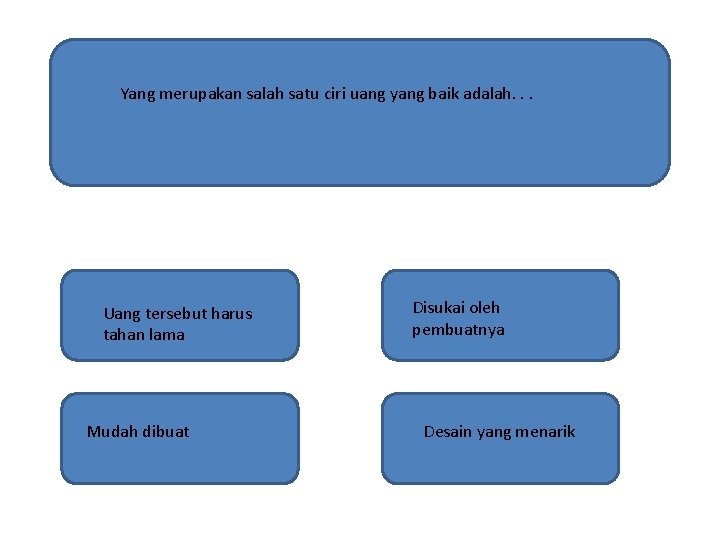 Yang merupakan salah satu ciri uang yang baik adalah. . . Uang tersebut harus