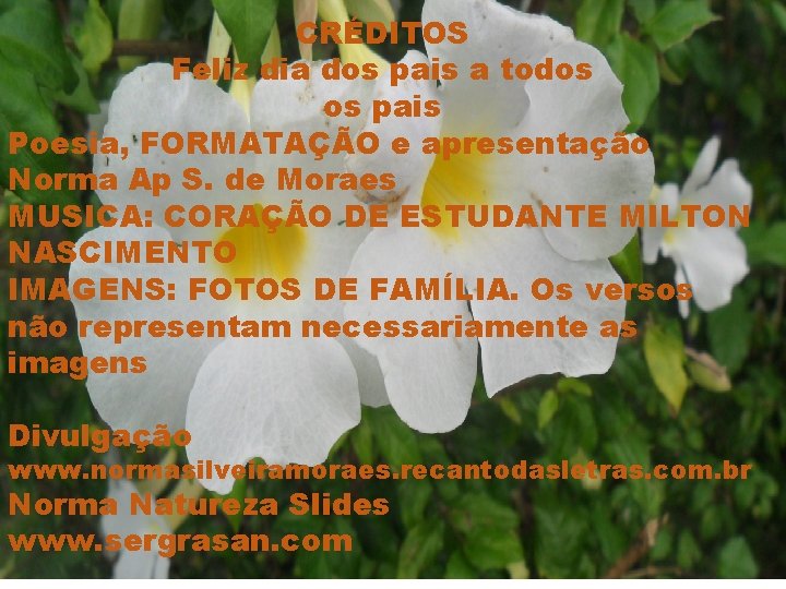 CRÉDITOS Feliz dia dos pais a todos os pais Poesia, FORMATAÇÃO e apresentação Norma