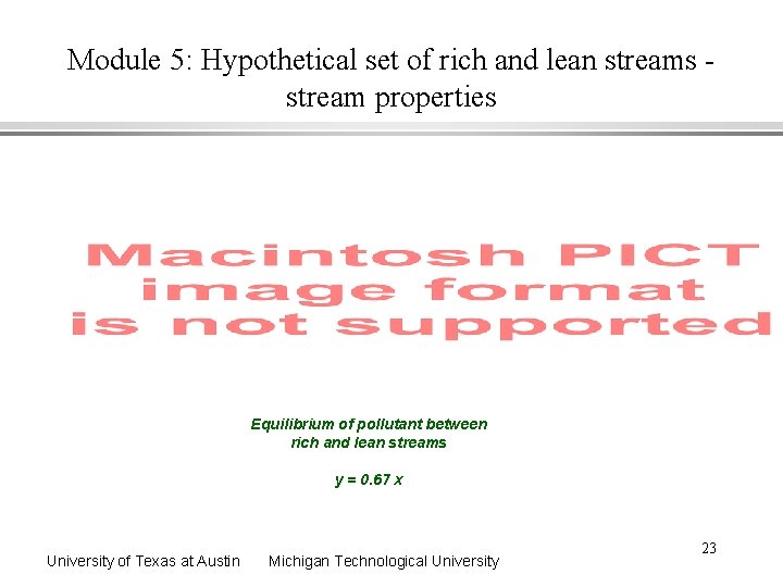 Module 5: Hypothetical set of rich and lean streams stream properties Equilibrium of pollutant