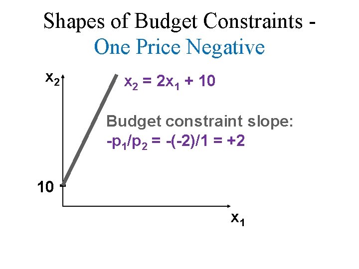 Shapes of Budget Constraints One Price Negative x 2 = 2 x 1 +