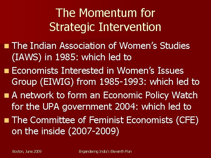 The Momentum for Strategic Intervention n The Indian Association of Women’s Studies (IAWS) in